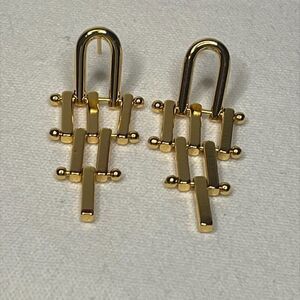 Gold tone articulated geometric earrings, gold over stainless